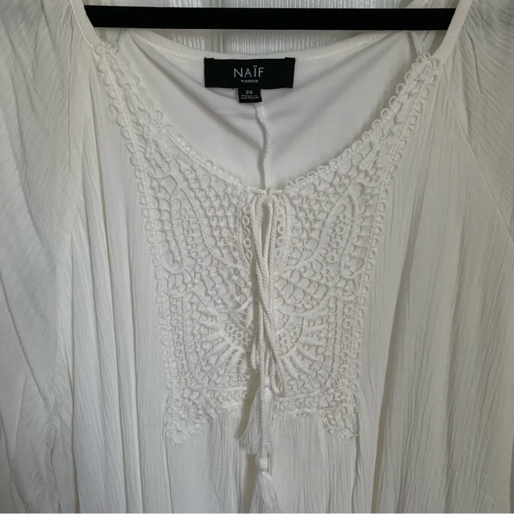 NAÏF 2x cold shoulder lined gauzy off white dress. Never worn. NWOT - Picture 5 of 5
